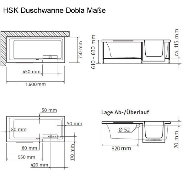 HSK Duschbadewanne „Dobla“ 160 × 75 cm HSK Duschbadewanne „Dobla“ 160 × 75 cm