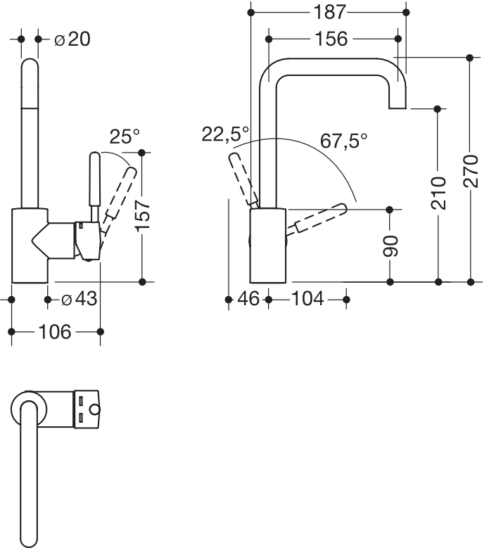 Einhand-Waschtischarmatur „System-Armaturen“ Ausladung 270 mm