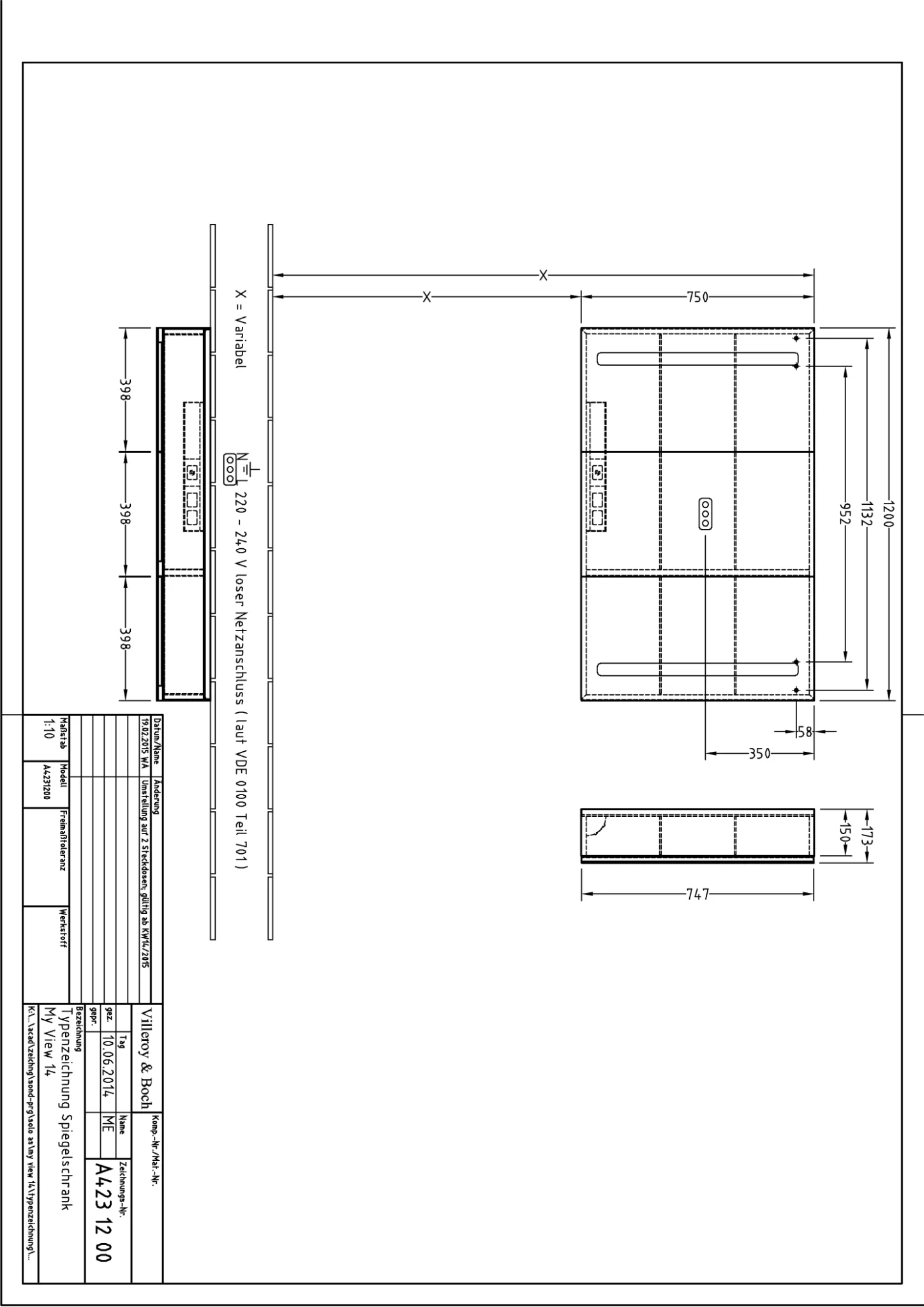 Villeroy & Boch My View 14 Vorbau-Spiegelschrank A42312 1200x750mm