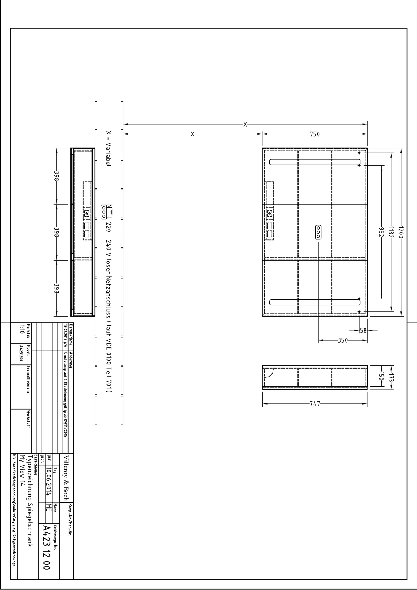 Villeroy & Boch My View 14 Vorbau-Spiegelschrank A42312 1200x750mm