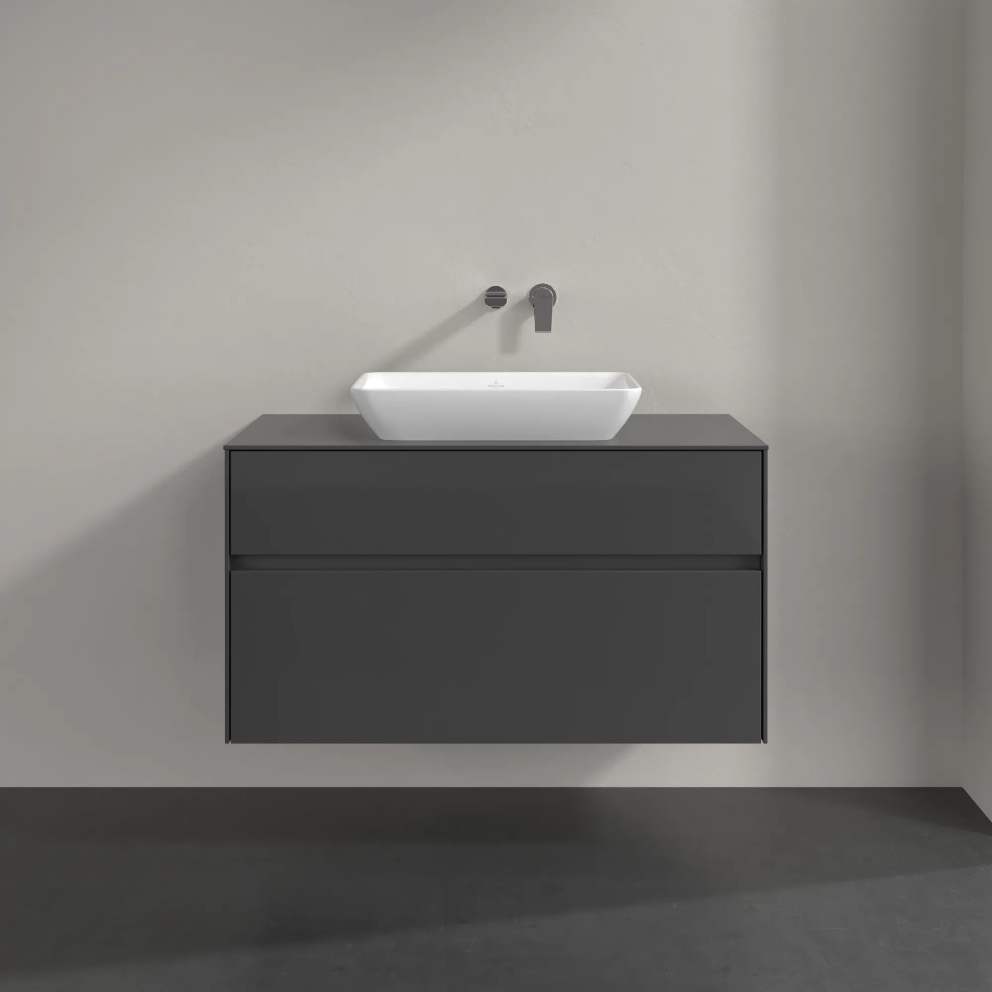 Villeroy & Boch Waschtischunterschrank „Collaro“ 1000 × 548 × 500 mm Glossy Grey, ohne Beleuchtung, für Becken mittig