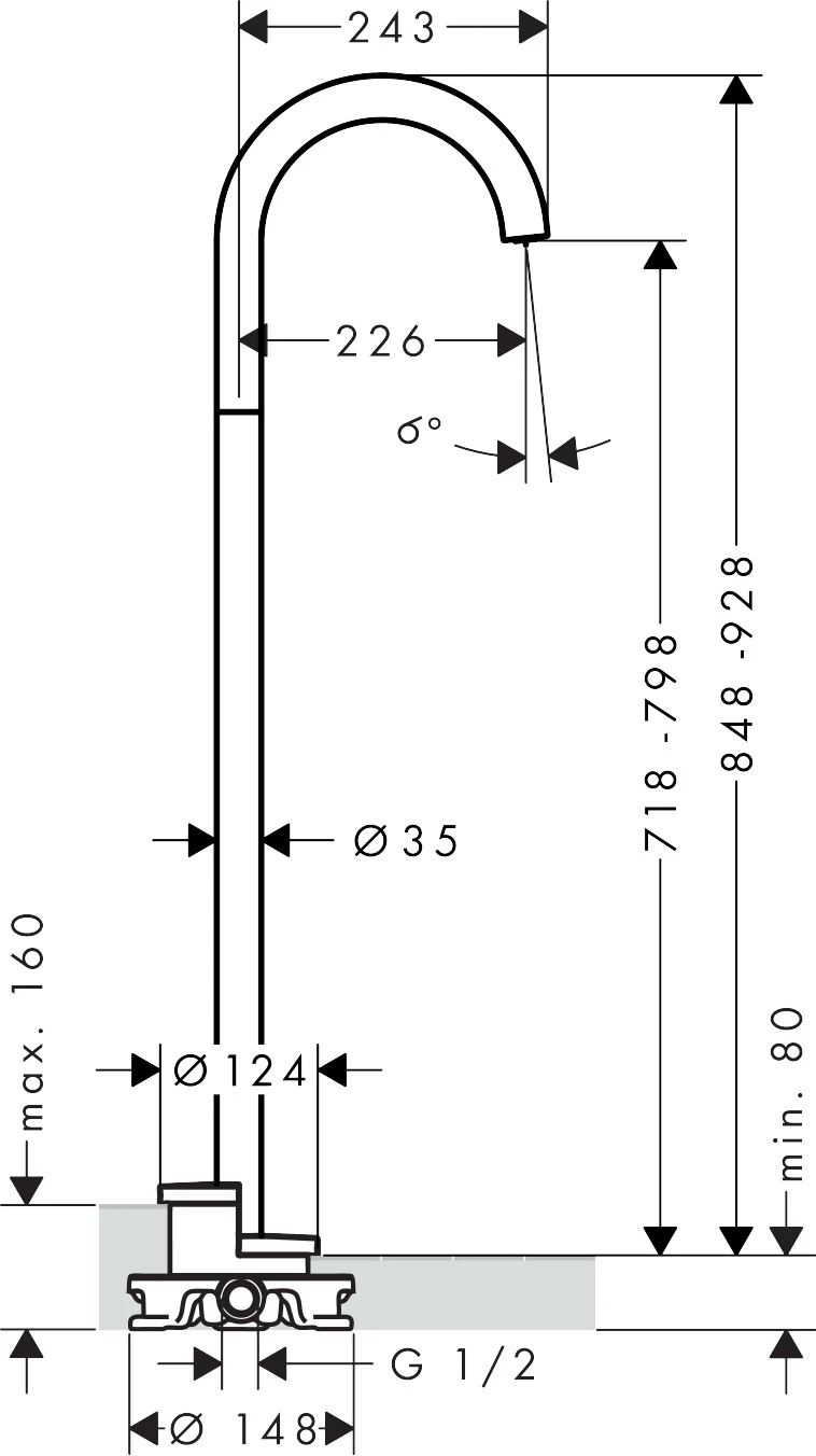 Wanneneinlauf Axor Uno zur Bodenmontage gebogen chrom