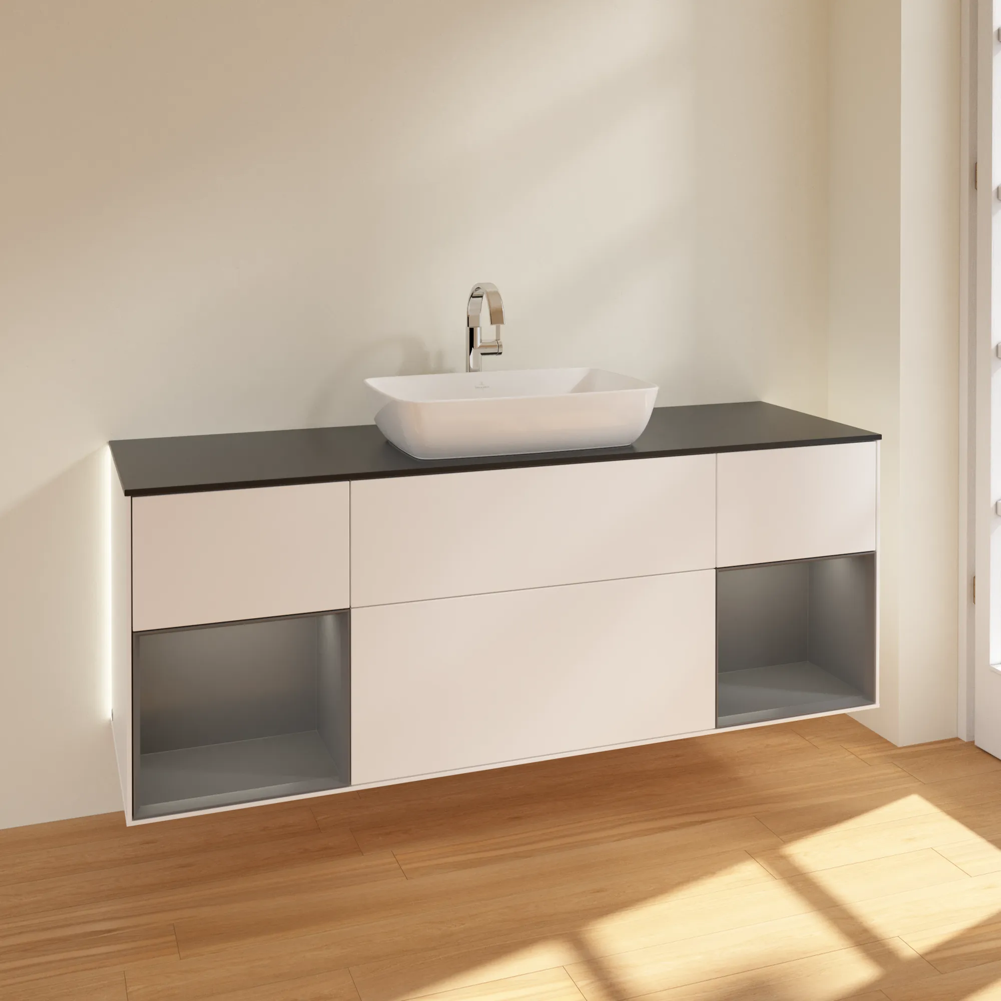 Villeroy & Boch Waschtischunterschrank „Finion“ für Schrankwaschtisch 160 × 60,3 × 50,1 cm 4 Schubladen, für Waschtischposition mittig, inkl. Beleuchtung mittig