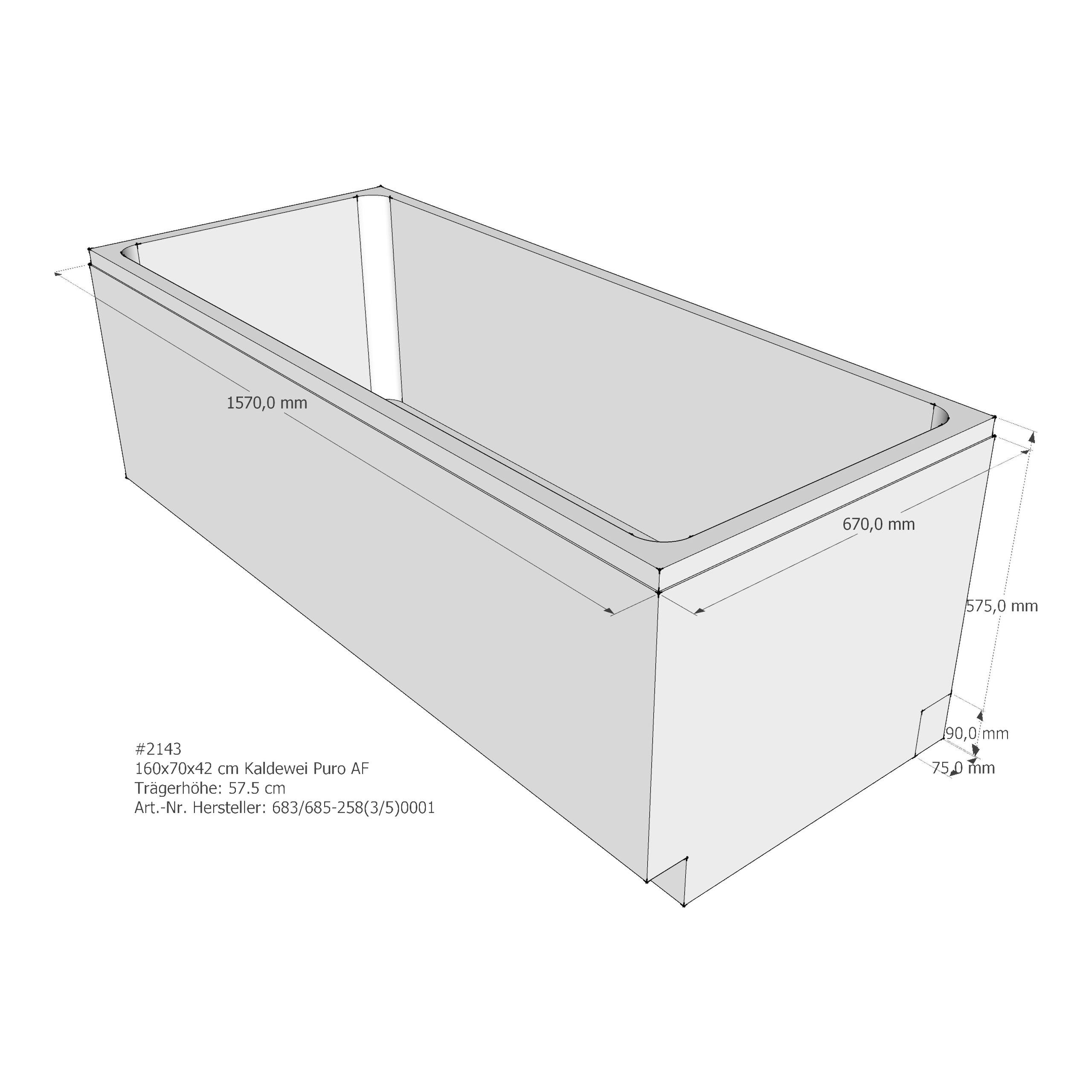 Badewannenträger für Kaldewei Puro /-Star 160 × 70 × 42 cm