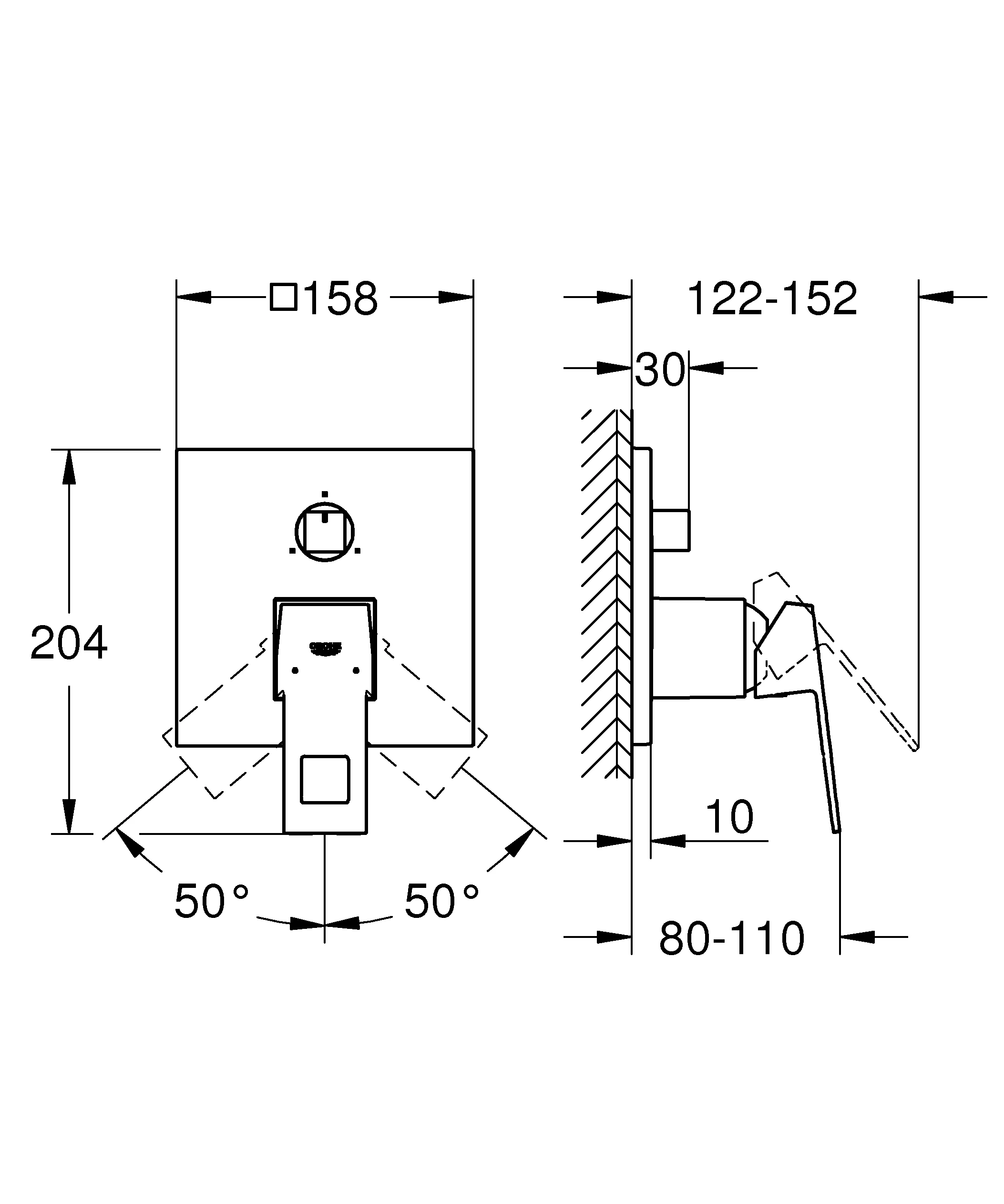 Einhandbatterie Eurocube 24094, mit 3-Wege Umstellung, Fertigmontageset für Rapido SmartBox, chrom