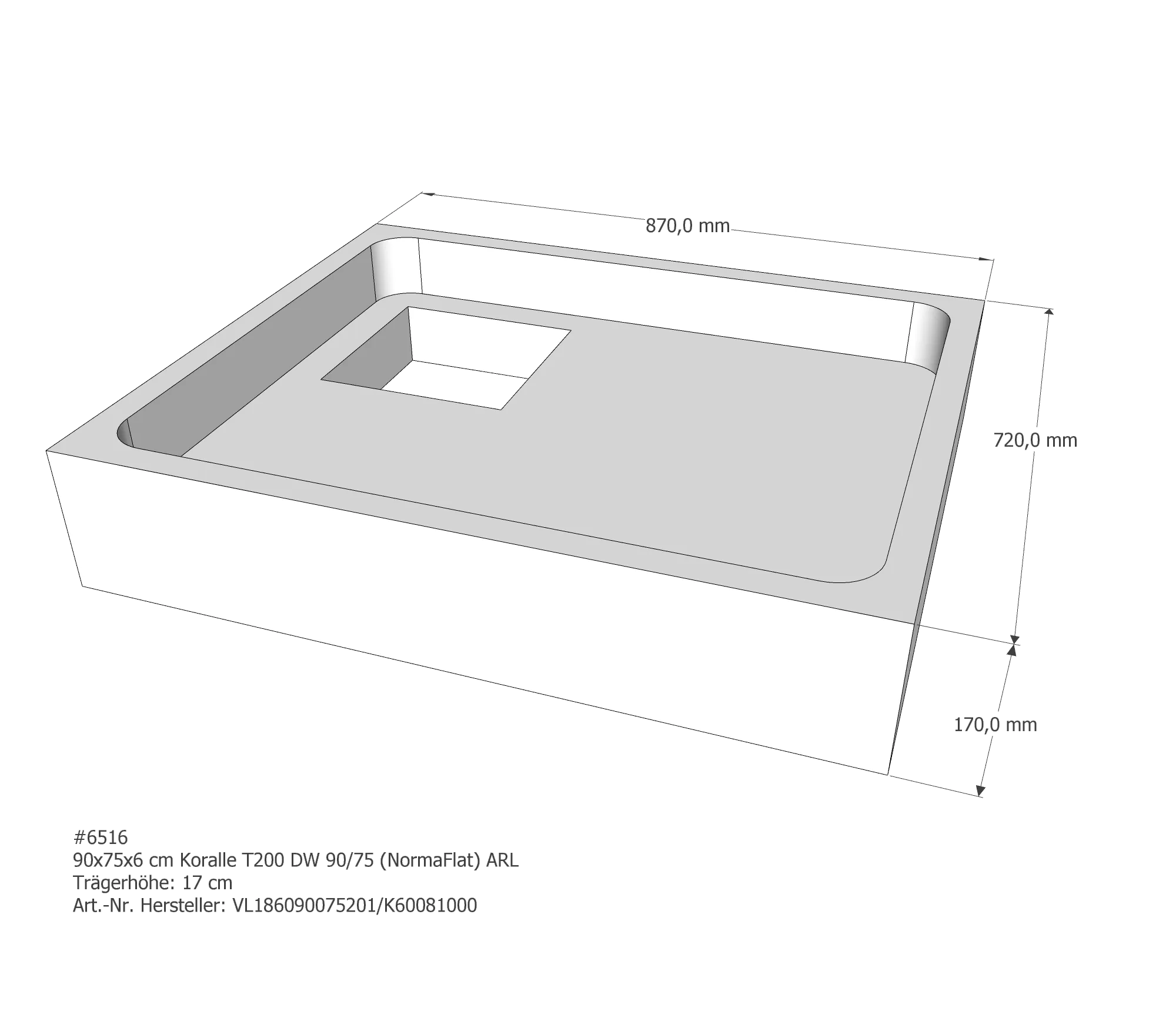 Duschwannenträger passend für Koralle T200 DW 90/75 (Norma) 90 × 75 × 6 cm