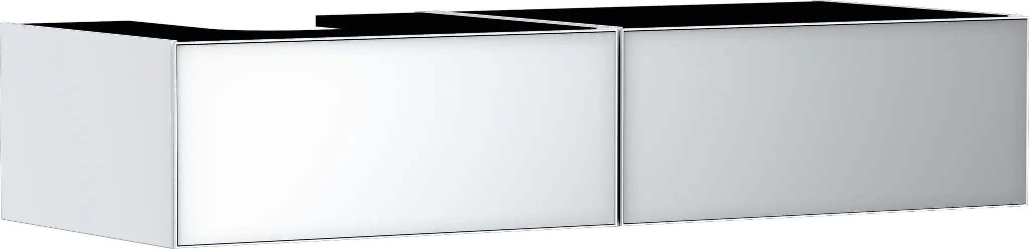Xevolos E Waschtischunterschrank Mattweiß 1370/550 mit 2 Schubkästen für Konsole mit Ausschnitt links, Oberfläche Front: Weiß Metallic