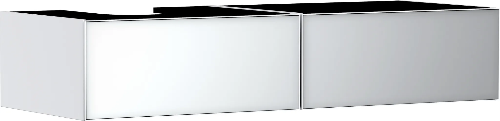 Hansgrohe Xevolos E Waschtischunterschrank Mattweiß 1370⁄550 mit 2 Schubkästen für Konsole mit Ausschnitt links, Oberfläche Front: Weiß Metallic Hansgrohe Xevolos E Waschtischunterschrank Mattweiß 1370⁄550 mit 2 Schubkästen für Konsole mit Ausschnitt links, Oberfläche Front: Weiß Metallic