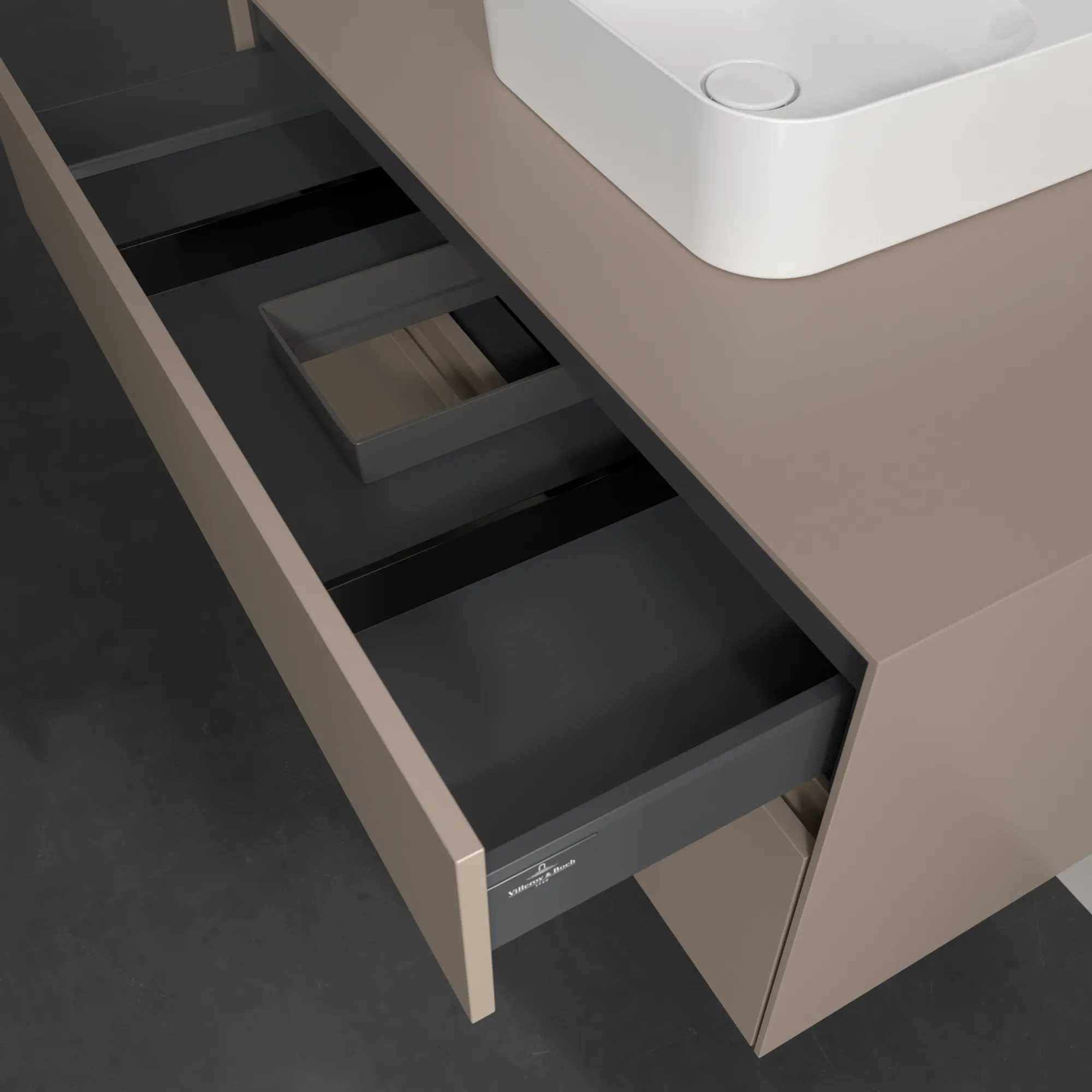 Villeroy & Boch Waschtischunterschrank „Collaro“ 1000 × 548 × 500 mm Taupe, mit Beleuchtung, für Becken mittig