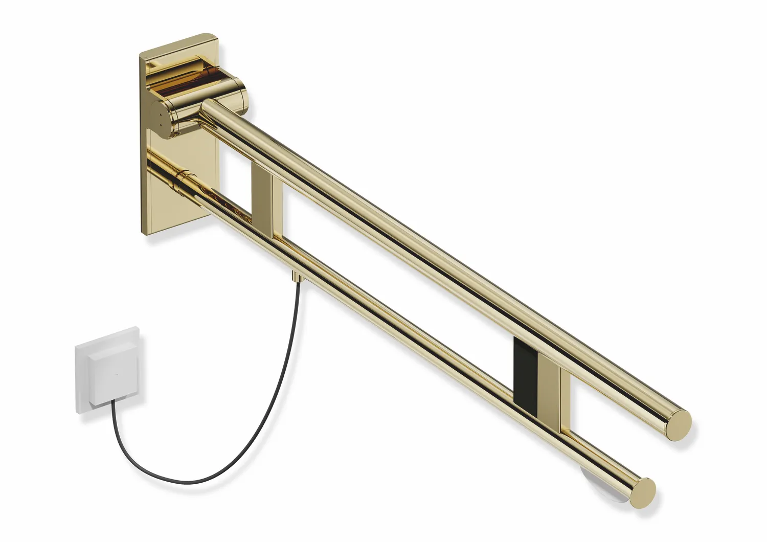 Stützklappgriff Duo, Design A des Systems 900, Edelstahl, PVD, Ausladung 900 mm, mit WC-Papierhalter und Spülauslösung (E-Ausführung), Ausführung