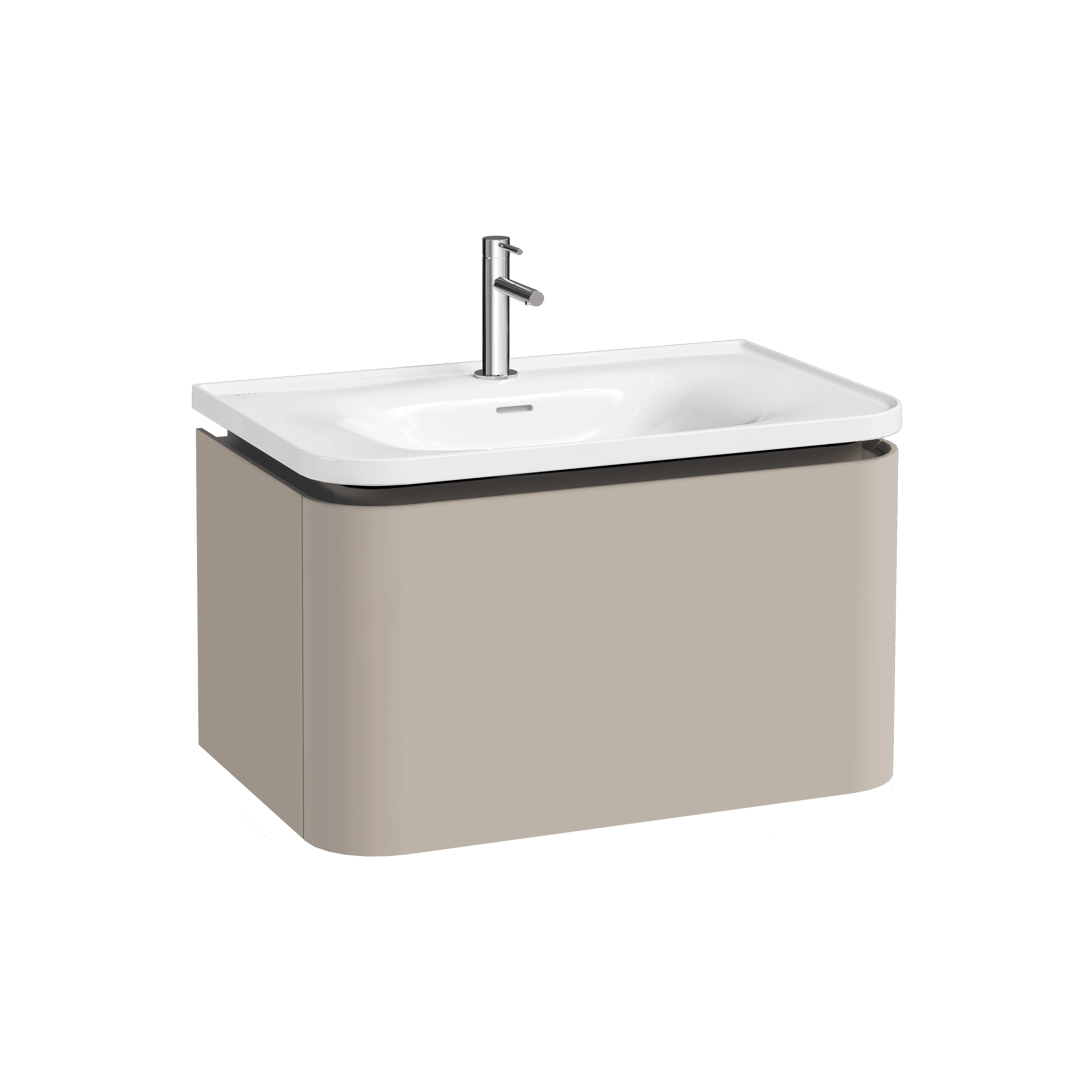 Glora Set Möbelwaschtisch + Waschtischunterschrank mit LED-Ambientebeleuchtung 80 x 53 x 52 cm (BxTxH) Wandmontage Weiß Hochglanz + Taupe Matt