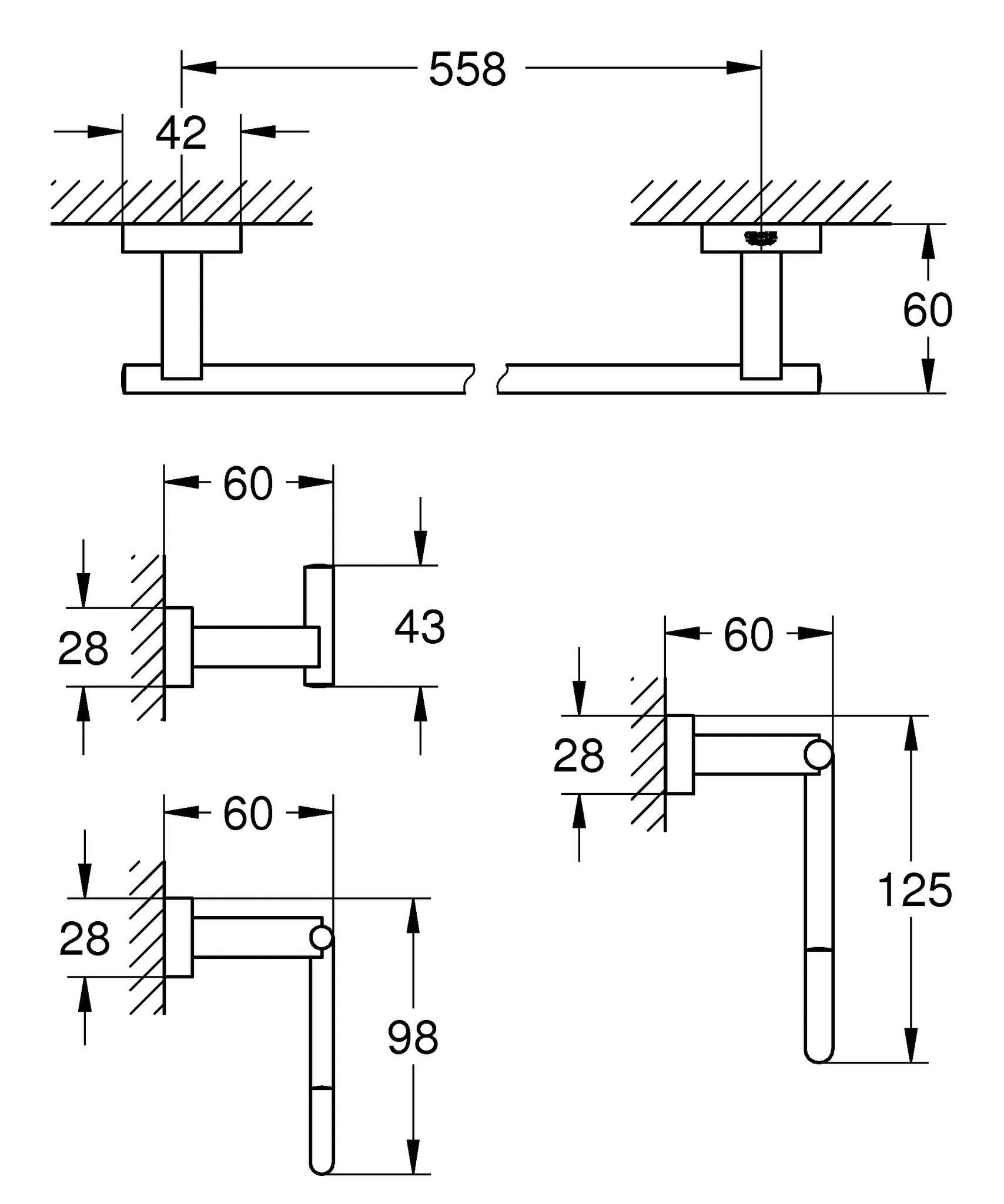4-in-1 Bad-Set Essentials Cube 40778_1, mit Bademantelhaken, Handtuchring, WC-Papierhalter ohne Deckel, Badetuchhalter 558 mm, chrom 4-in-1 Bad-Set Essentials Cube 40778_1, mit Bademantelhaken, Handtuchring, WC-Papierhalter ohne Deckel, Badetuchhalter 558 mm, chrom