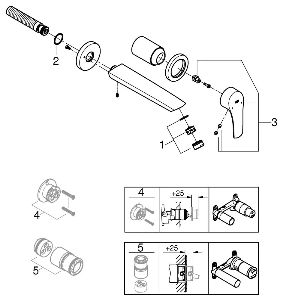 2-Loch-Waschtischbatterie Eurosmart 29338_3, Fertigmontageset für 23 571, Metall-Hebelgriff, Ausladung 209 mm, ohne Unterputz-Einbaukörper, chrom 2-Loch-Waschtischbatterie Eurosmart 29338_3, Fertigmontageset für 23 571, Metall-Hebelgriff, Ausladung 209 mm, ohne Unterputz-Einbaukörper, chrom