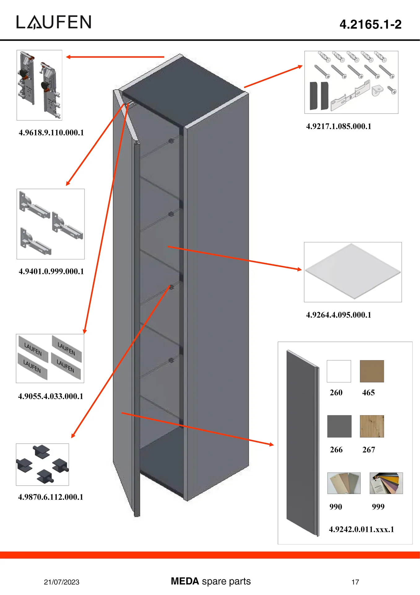 Laufen Hochschrank „MEDA“ 353 × 1650 × 335 mm Verkehrsgrau