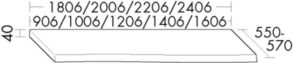 Konsolenplatte Massivholz Sys30 von burgbad – 40 mm hoch, 906 mm breit, 570 mm tief inkl. Metallkonsolen