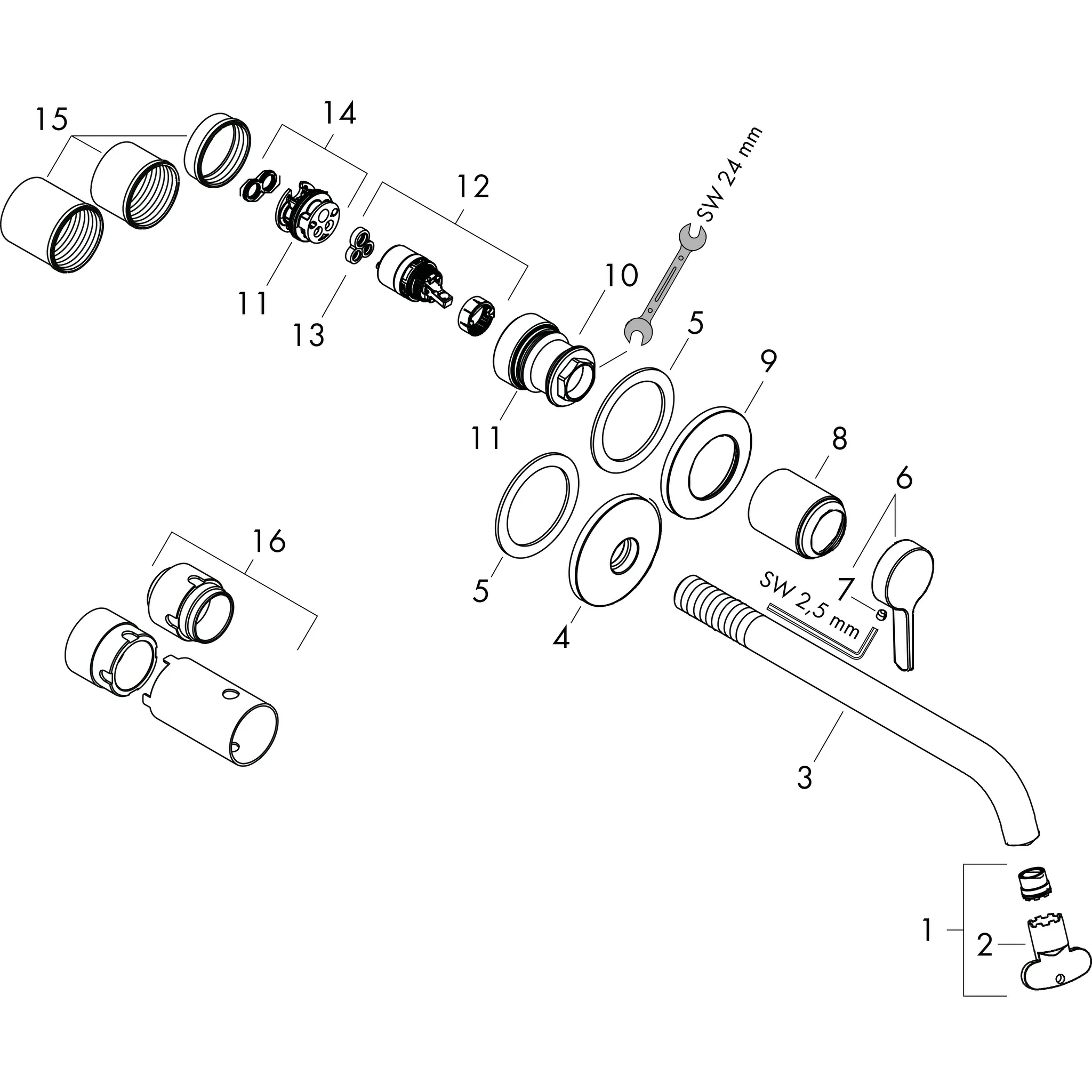 Hansgrohe AXOR One Einhebel-Waschtischmischer Unterputz, Ausladung 160 mm, Hebelgriff, Edelstahl Optic