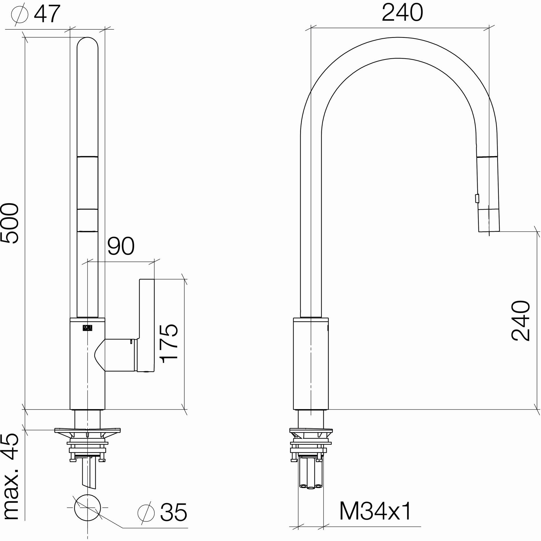 Tara Einhebelmischer Pull-down mit Brausefunktion 24 cm