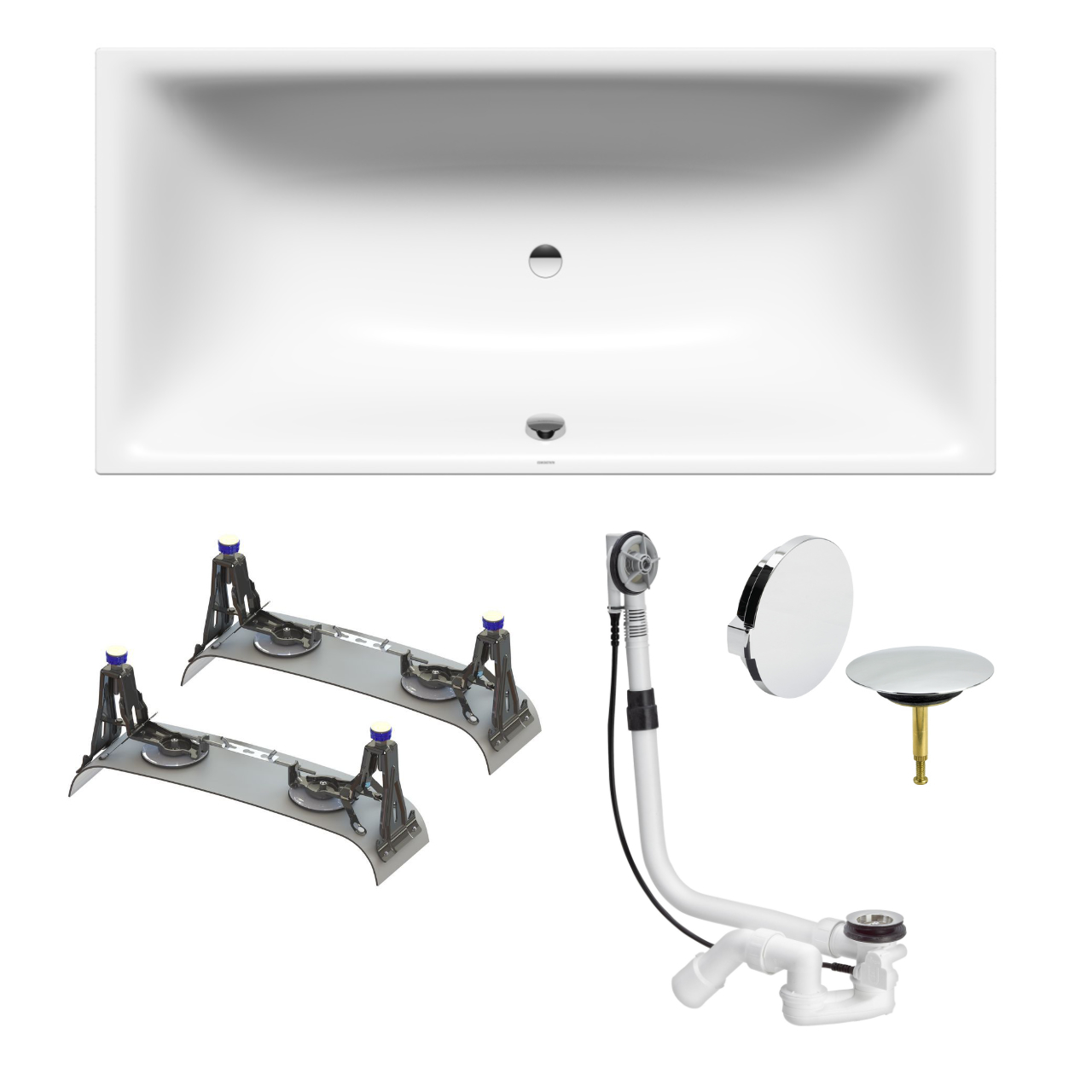 Set Badewanne Silenio 180 × 80 cm mit Fußgestell und Viega-Ablauf