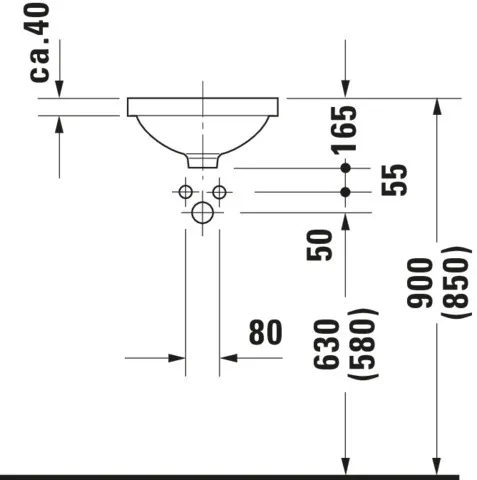 Einbauwaschtisch Architec 325 mm EB v.u.,m.ÜL,o.HLB,u.glasiert,weiß
