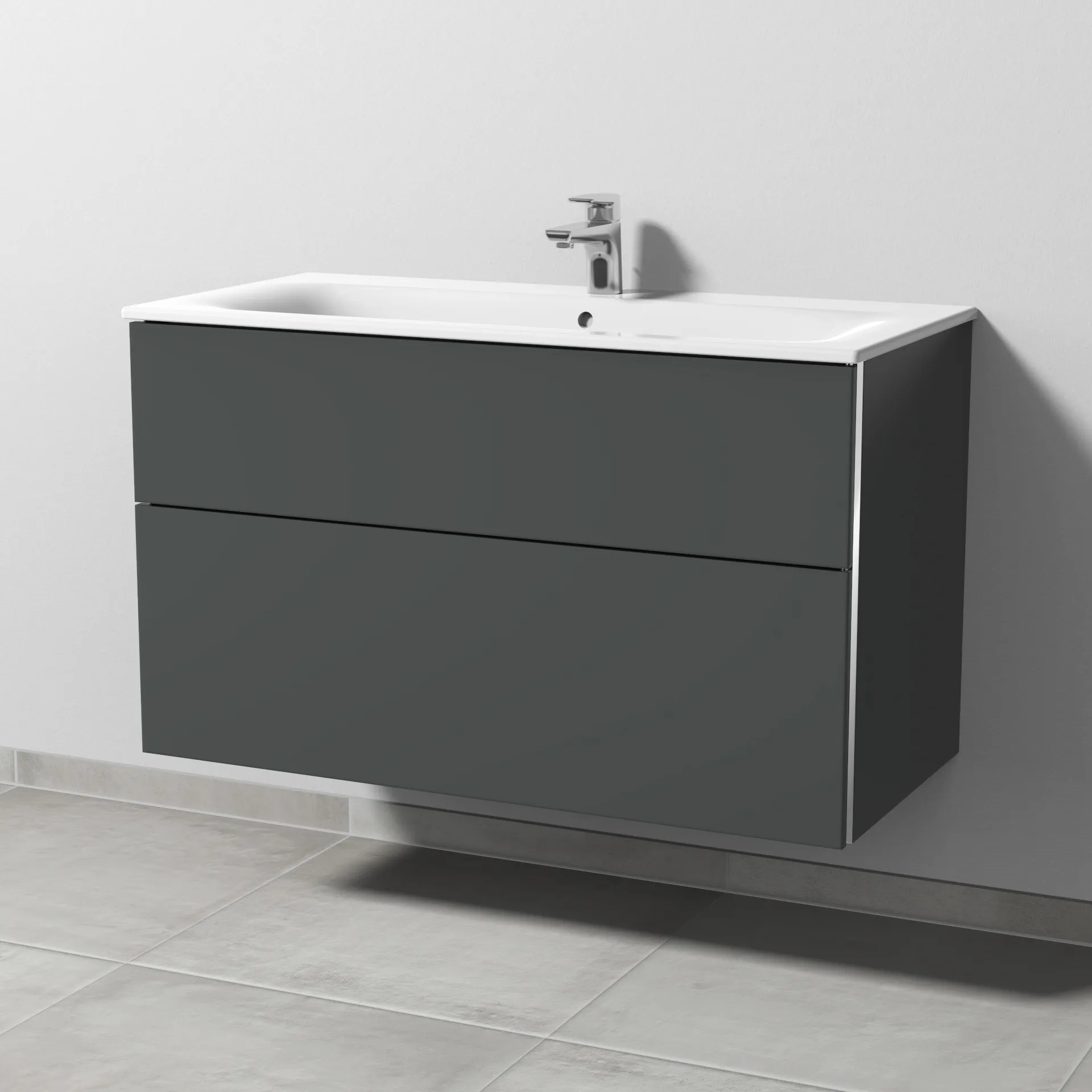 Sanipa Waschtischunterschrank „3way“ passend zu Keramik-Waschtische Renova Plan Slim von Geberit 985 × 582 × 472 mm in Anthrazit (matt)