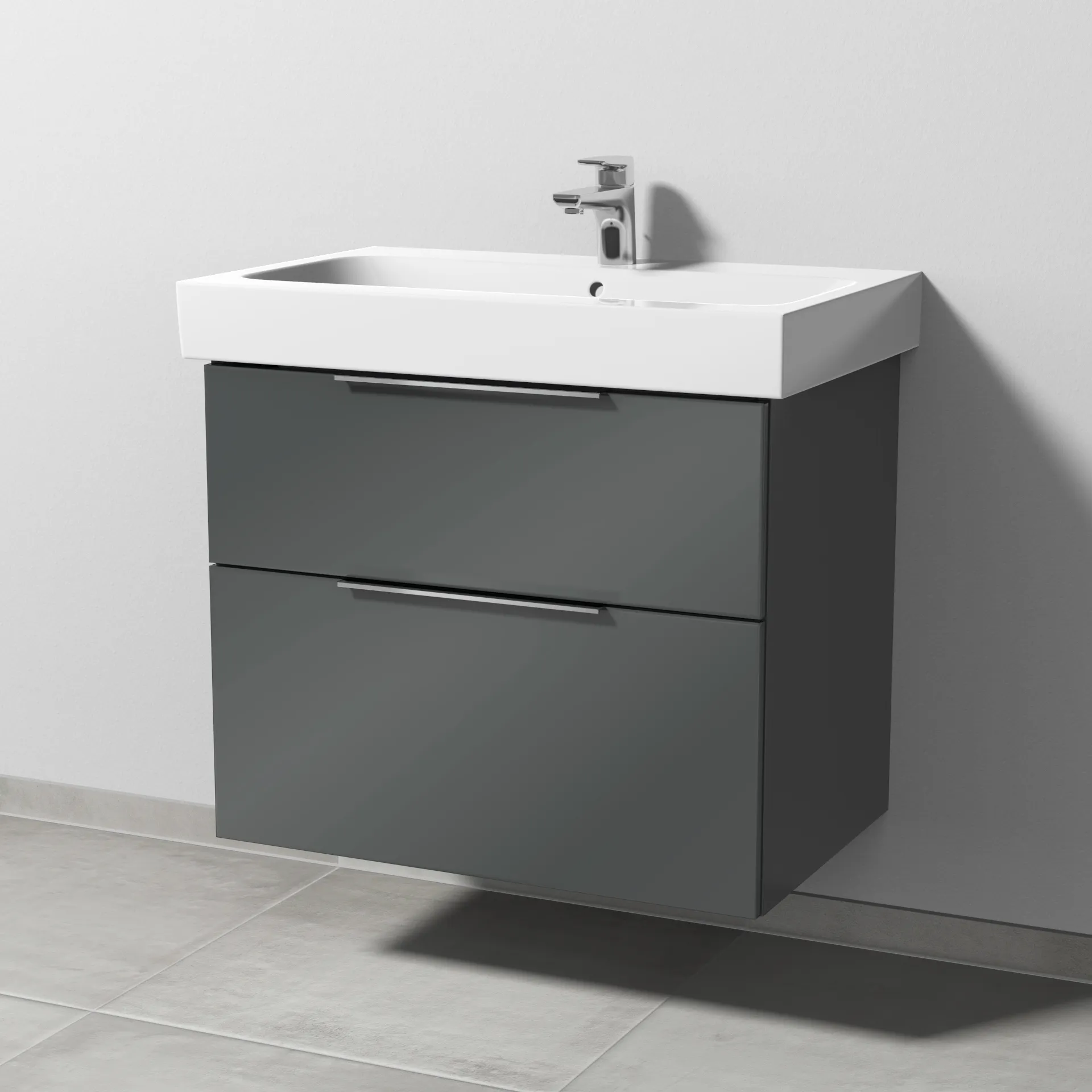 Sanipa Waschtischunterschrank „3way“ passend zu Keramik-Waschtische iCon von Geberit 700 × 593 × 462 mm in Anthrazit (glanz), Becken mittig