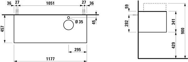 Laufen Waschtischunterbau „SONAR“ 1177 × 341 × 457 mm Gold, ohne Hahnlochbohrung, rechts Laufen Waschtischunterbau „SONAR“ 1177 × 341 × 457 mm Gold, ohne Hahnlochbohrung, rechts
