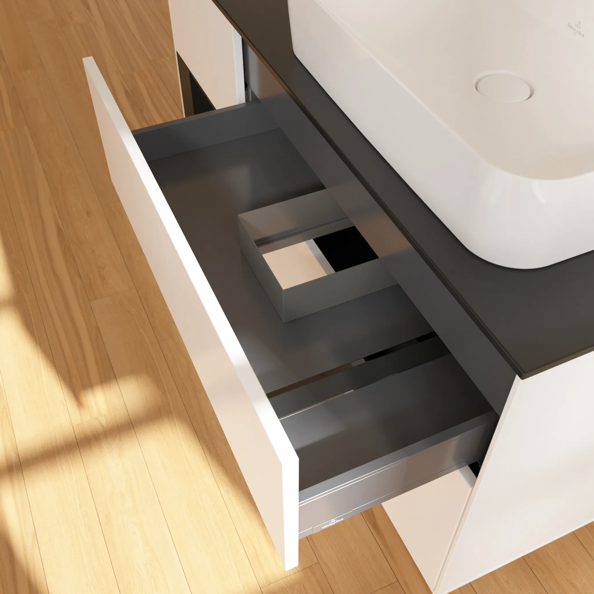 Villeroy & Boch Waschtischunterschrank „Finion“ für Schrankwaschtisch 1200 × 603 × 501 mm White Matt Lacquer, für Becken rechts Villeroy & Boch Waschtischunterschrank „Finion“ für Schrankwaschtisch 1200 × 603 × 501 mm White Matt Lacquer, für Becken rechts