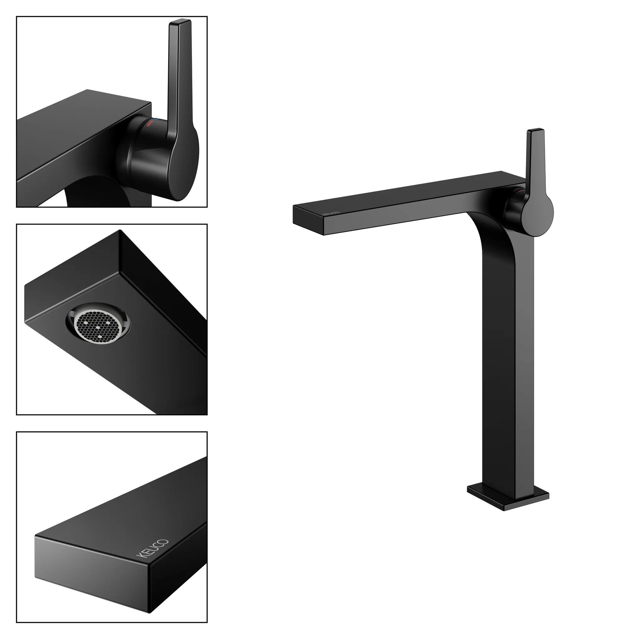 KEUCO EDITION 11 Einhebel-Waschtischmischer 250 ohne Zugstangen-Ablaufgarnitur schwarz matt