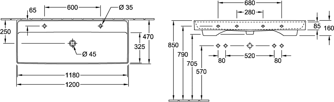 Villeroy & Boch Collaro Schrankwaschtisch 1200x470mm Rechteck TitanCeram Stone White CeramicPlus