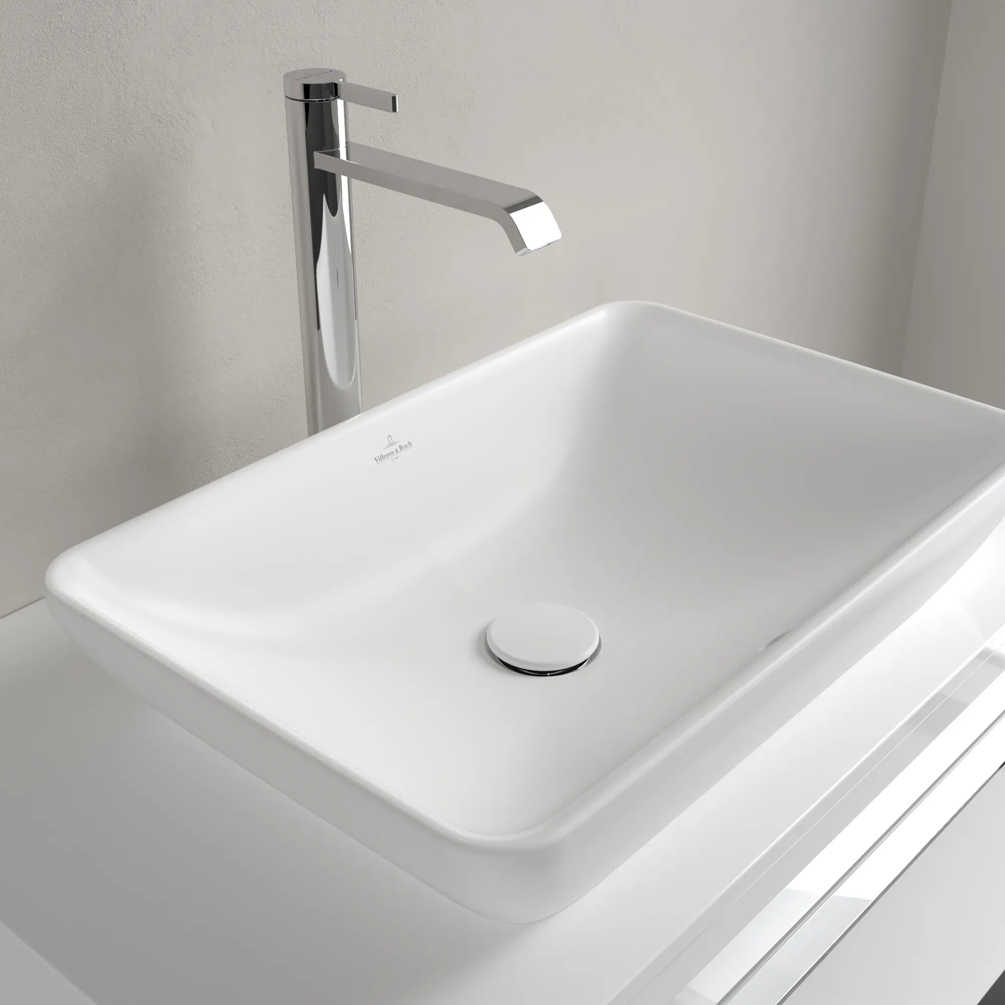 Villeroy & Boch Aufsatzwaschtisch „Venticello“ 555 × 360 × 180 mm, ohne Hahnlochbohrung in Stone White