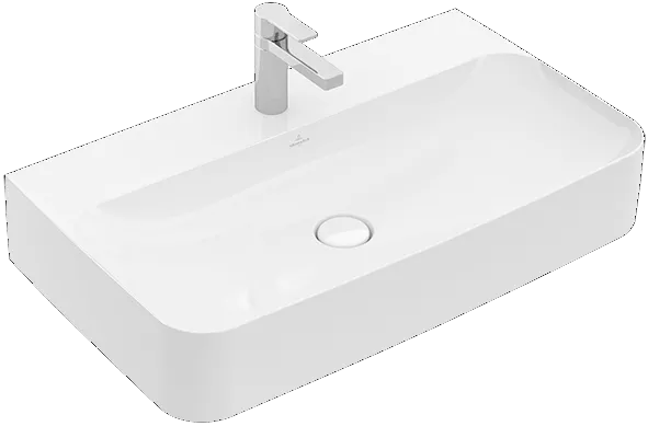 Villeroy & Boch Wandwaschtisch aus TitanCeram geschliffen „Finion“ 800 × 470 × 165 mm, mit Hahnlochbohrung, Hahnlochposition mittig in Weiß Alpin, mit CeramicPlus Villeroy & Boch Wandwaschtisch aus TitanCeram geschliffen „Finion“ 800 × 470 × 165 mm, mit Hahnlochbohrung, Hahnlochposition mittig in Weiß Alpin, mit CeramicPlus