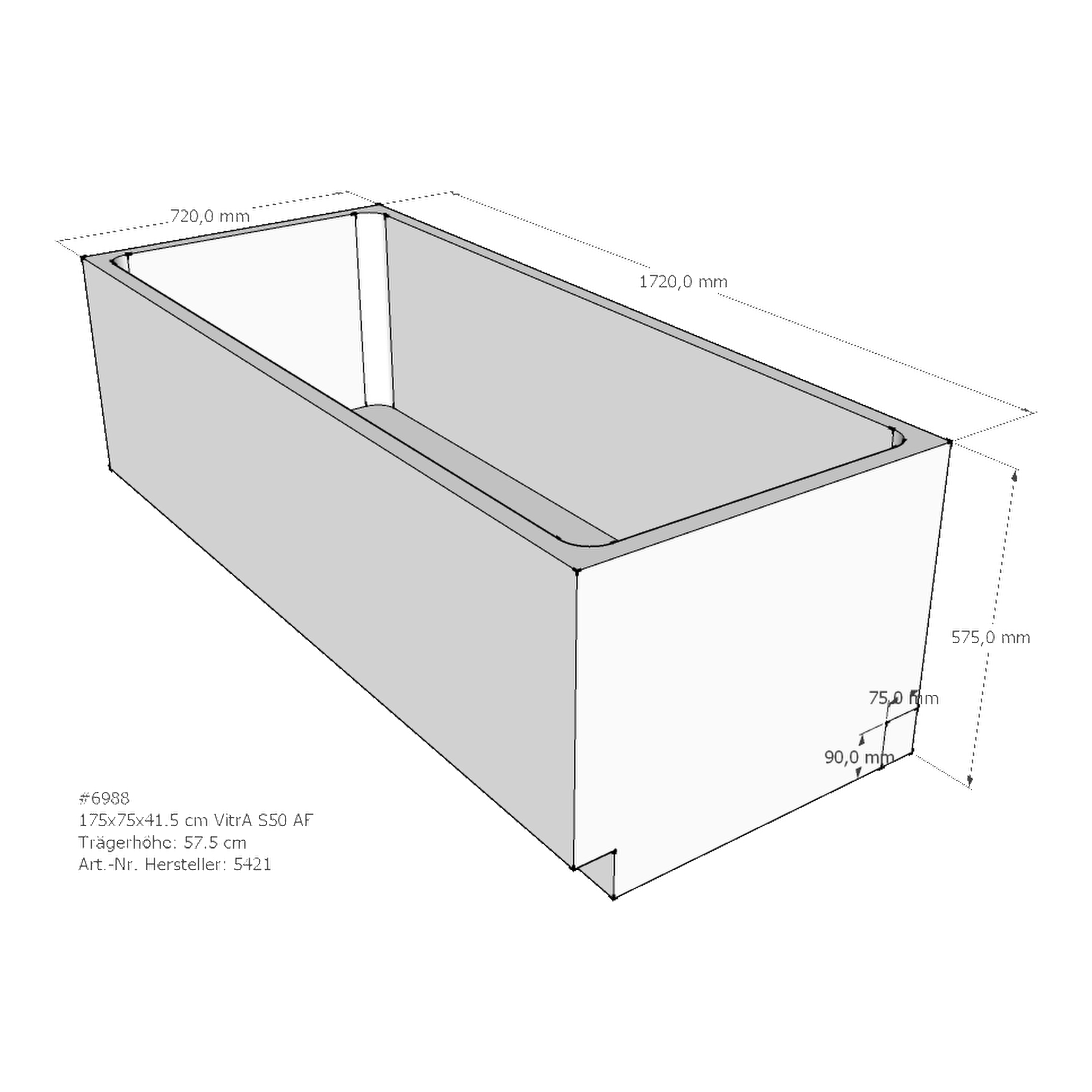Badewannenträger für VitrA Integra (S50 Körperformwanne) AF270 175 × 75 × 43,5 cm Badewannenträger für VitrA Integra (S50 Körperformwanne) AF270 175 × 75 × 43,5 cm