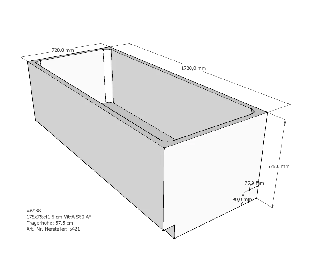 Badewannenträger für VitrA Integra (S50 Körperformwanne) AF270 175 × 75 × 43,5 cm