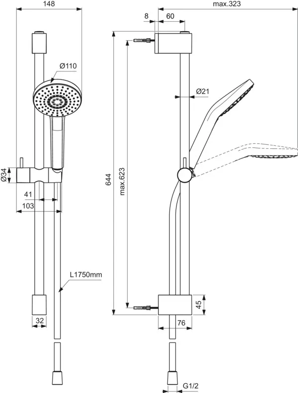 Gleitstangekombination „Idealrain“, Befestigung verdeckt Gleitstangekombination „Idealrain“, Befestigung verdeckt