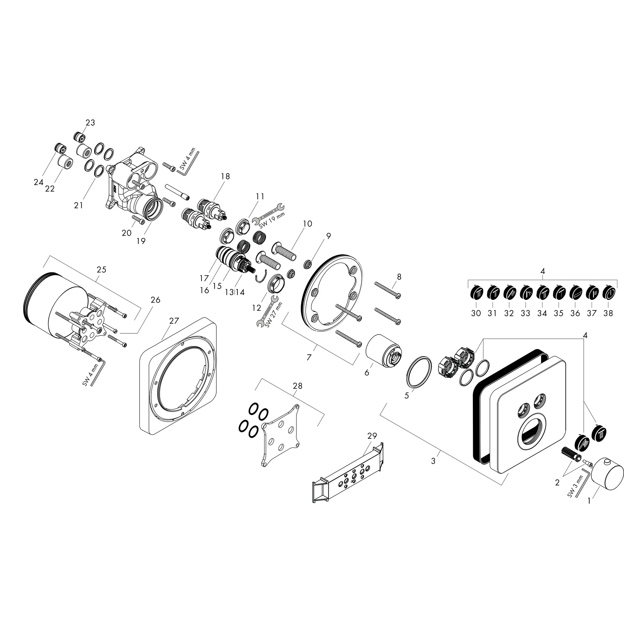 Hansgrohe AXOR ShowerSolutions Thermostat Unterputz softsquare für 2 Verbraucher Brushed Black Chrome Hansgrohe AXOR ShowerSolutions Thermostat Unterputz softsquare für 2 Verbraucher Brushed Black Chrome