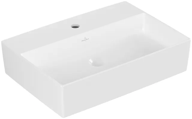 Villeroy & Boch Aufsatzwaschtisch aus TitanCeram „Memento 2.0“ 600 × 420 × 140 mm, mit Hahnlochbohrung, Hahnlochposition mittig in Weiß Alpin