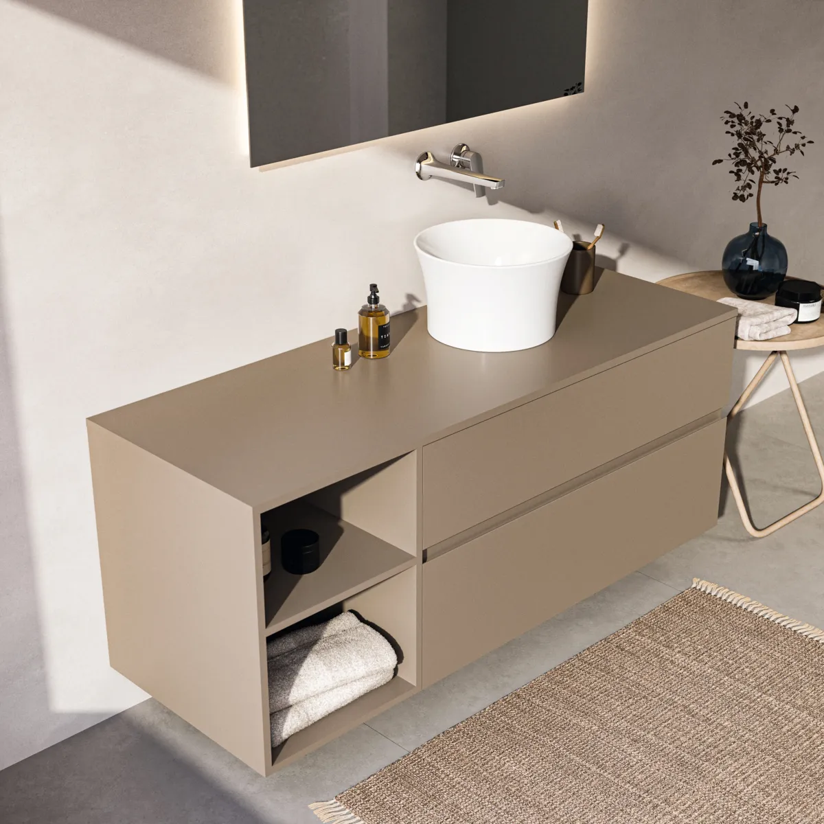 Ideal Standard Waschtischunterschrank Finesse 1402x505x558mm Greige matt Ideal Standard Waschtischunterschrank Finesse 1402x505x558mm Greige matt