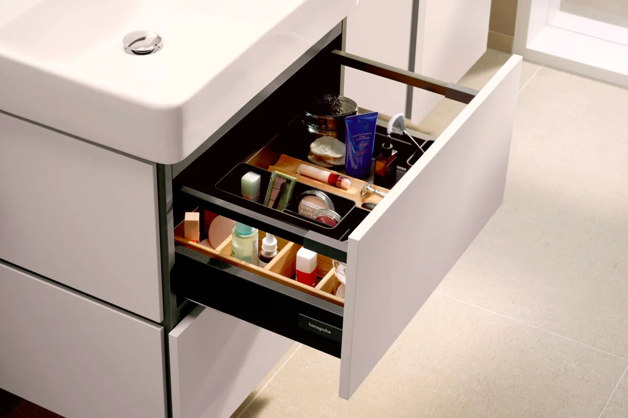 Hansgrohe Waschtischunterschrank Xilesa E, Mattweiß, 580 x 470 mm, 2 Schubkästen PushOpen, SoftClose, Wandmontage