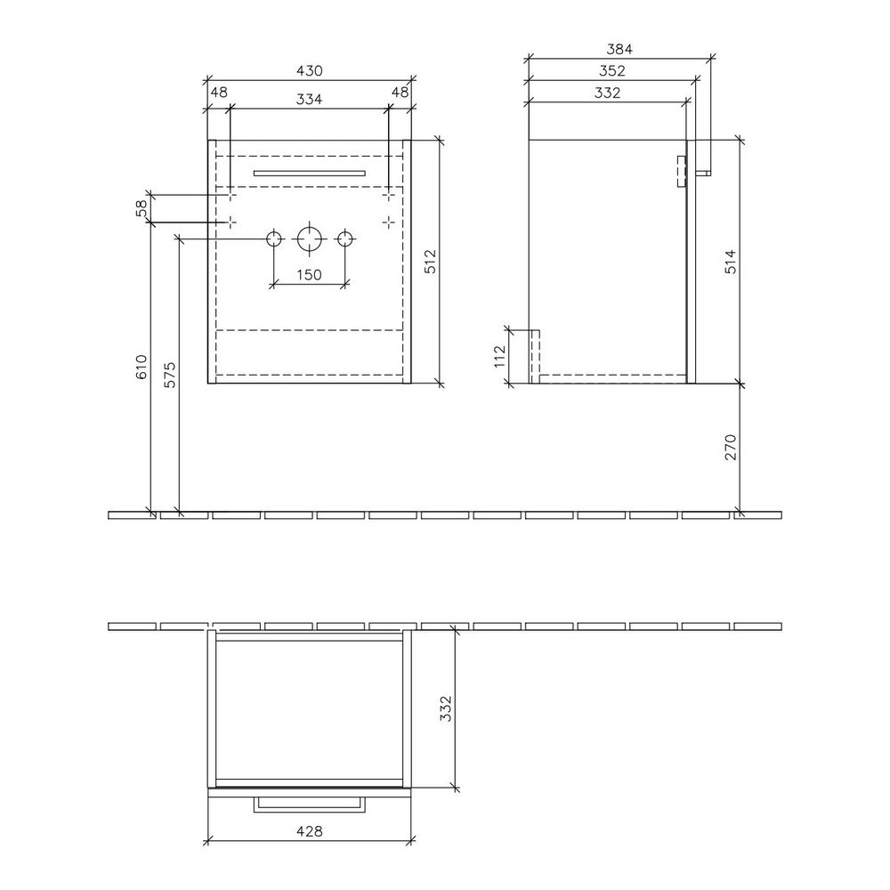 Villeroy & Boch Waschtischunterschrank mit Tür „Avento“ für Schrankwaschtisch 43 × 51,4 × 35,2 × 35,2 cm in Crystal Grey, Anschlag rechts, Soft Closing, 1 Tür