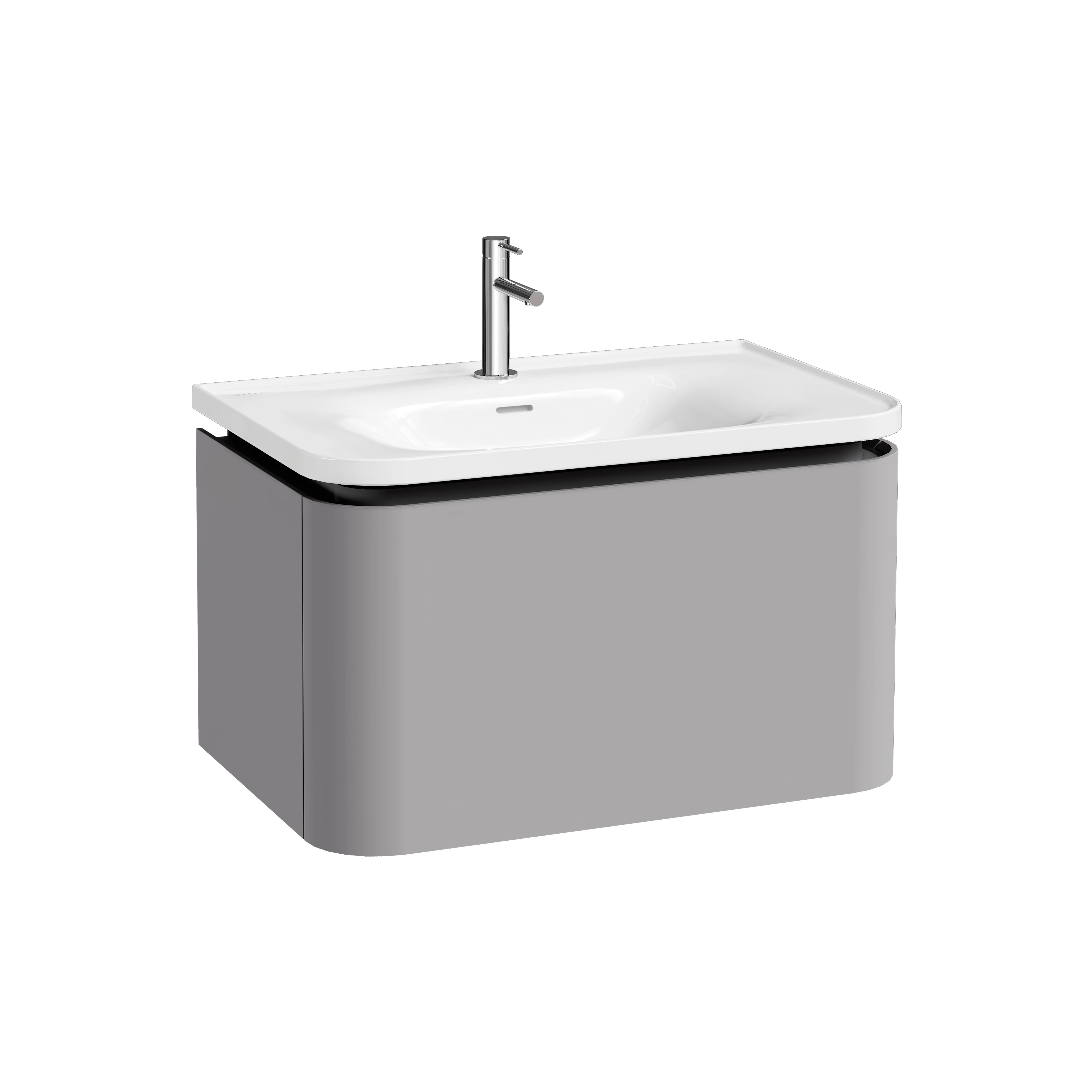 Glora Set Möbelwaschtisch + Waschtischunterschrank mit LED-Ambientebeleuchtung 80 x 53 x 52 cm (BxTxH) Wandmontage Weiß Hochglanz + Hellgrau Matt