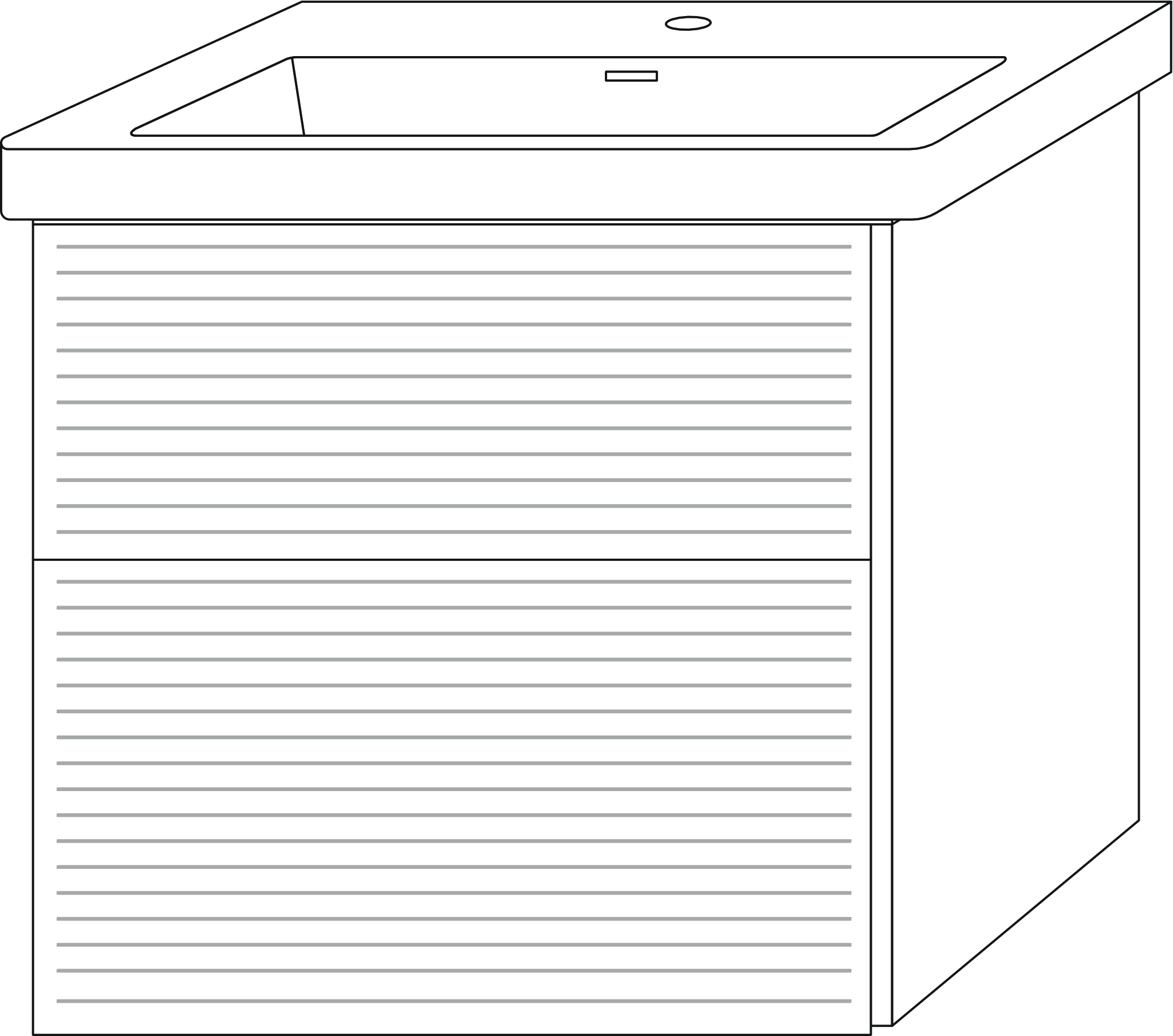 Sanipa Waschtischunterschrank „3way“ Struktur 755 × 588 × 462 mm in Weiß (glanz), mit Hahnlochbohrung, Becken mittig Sanipa Waschtischunterschrank „3way“ Struktur 755 × 588 × 462 mm in Weiß (glanz), mit Hahnlochbohrung, Becken mittig