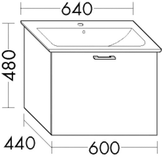 Waschtischunterschrank Sys30 von burgbad – 440 mm tief, 600 mm breit, 480 mm hoch, 1 Auszug, inkl. Raumsparsiphon