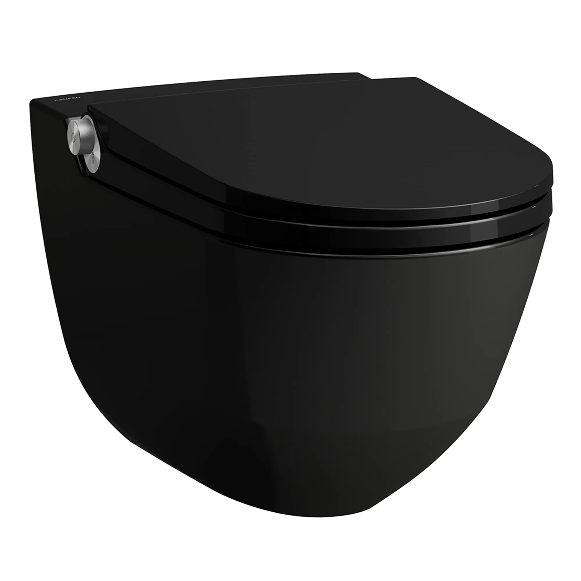 Laufen Wand-Dusch-Tiefspül-WC „Cleanet Riva“ 395 × 415 × 600 mm in Schwarz (glänzend), Sichtteile Chrom, Befestigung verdeckt Laufen Wand-Dusch-Tiefspül-WC „Cleanet Riva“ 395 × 415 × 600 mm in Schwarz (glänzend), Sichtteile Chrom, Befestigung verdeckt