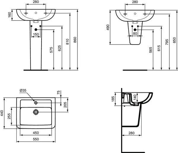 Waschbecken „EurovitPlus“ 55 × 44 × 18,5 cm, Hahnlochposition mittig Waschbecken „EurovitPlus“ 55 × 44 × 18,5 cm, Hahnlochposition mittig