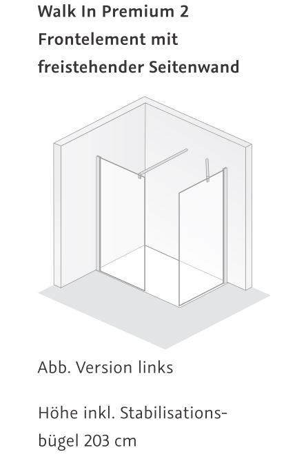 HSK Duschabtrennung Walk-In Frontelement „Premium 2“ Walk in Glas Klar hell, Profile Pergamon, H: 2000 mm