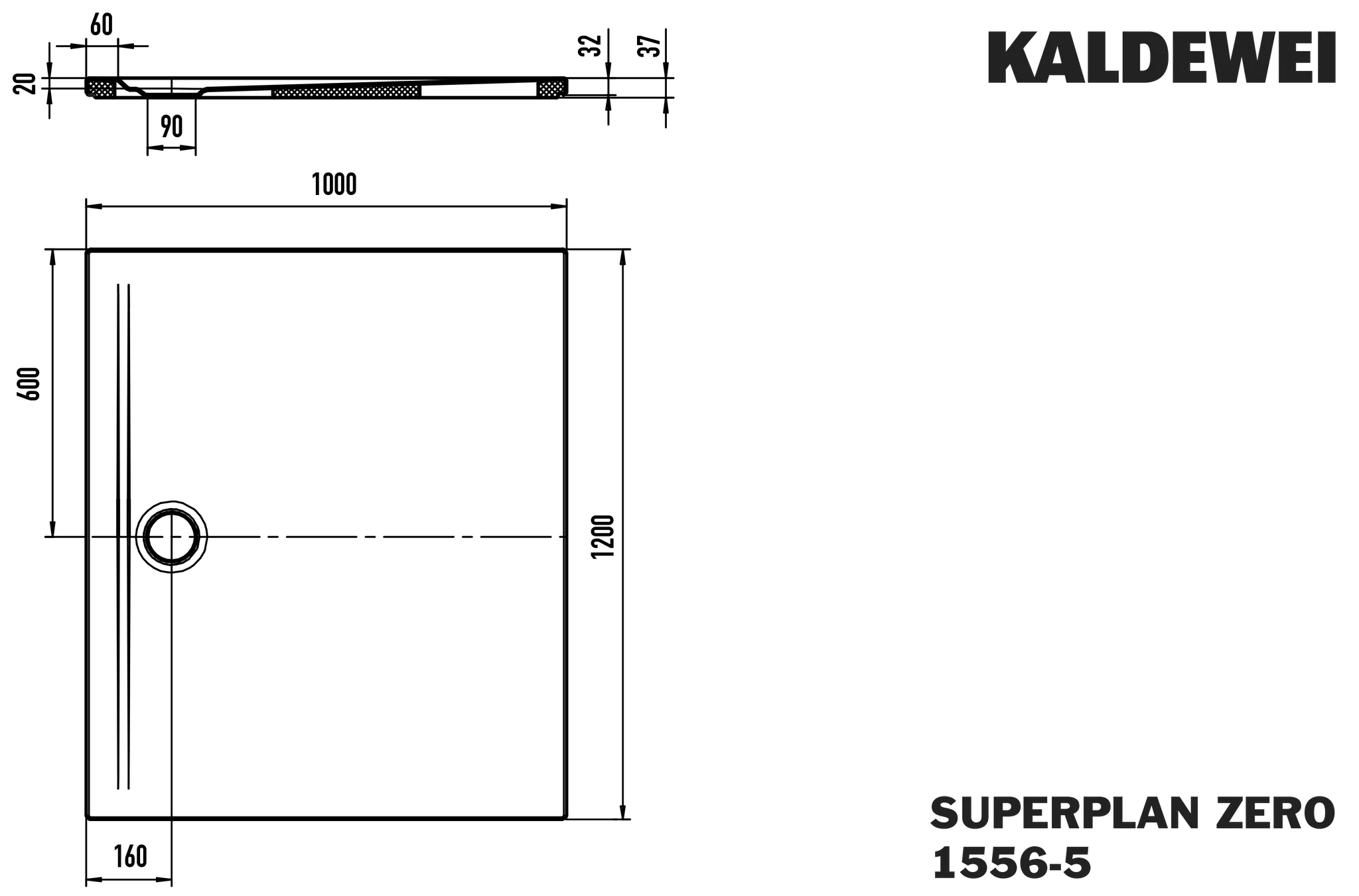 Kaldewei rechteck Duschwanne „Superplan Zero“ 100 × 120 cm mit Perl-Effekt, in cool grey 80