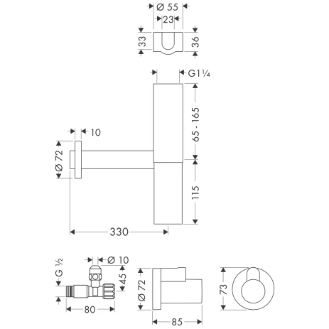 Design Siphon Set Flowstar Axor chrom mit zwei Eckventilen und Schubern Design Siphon Set Flowstar Axor chrom mit zwei Eckventilen und Schubern