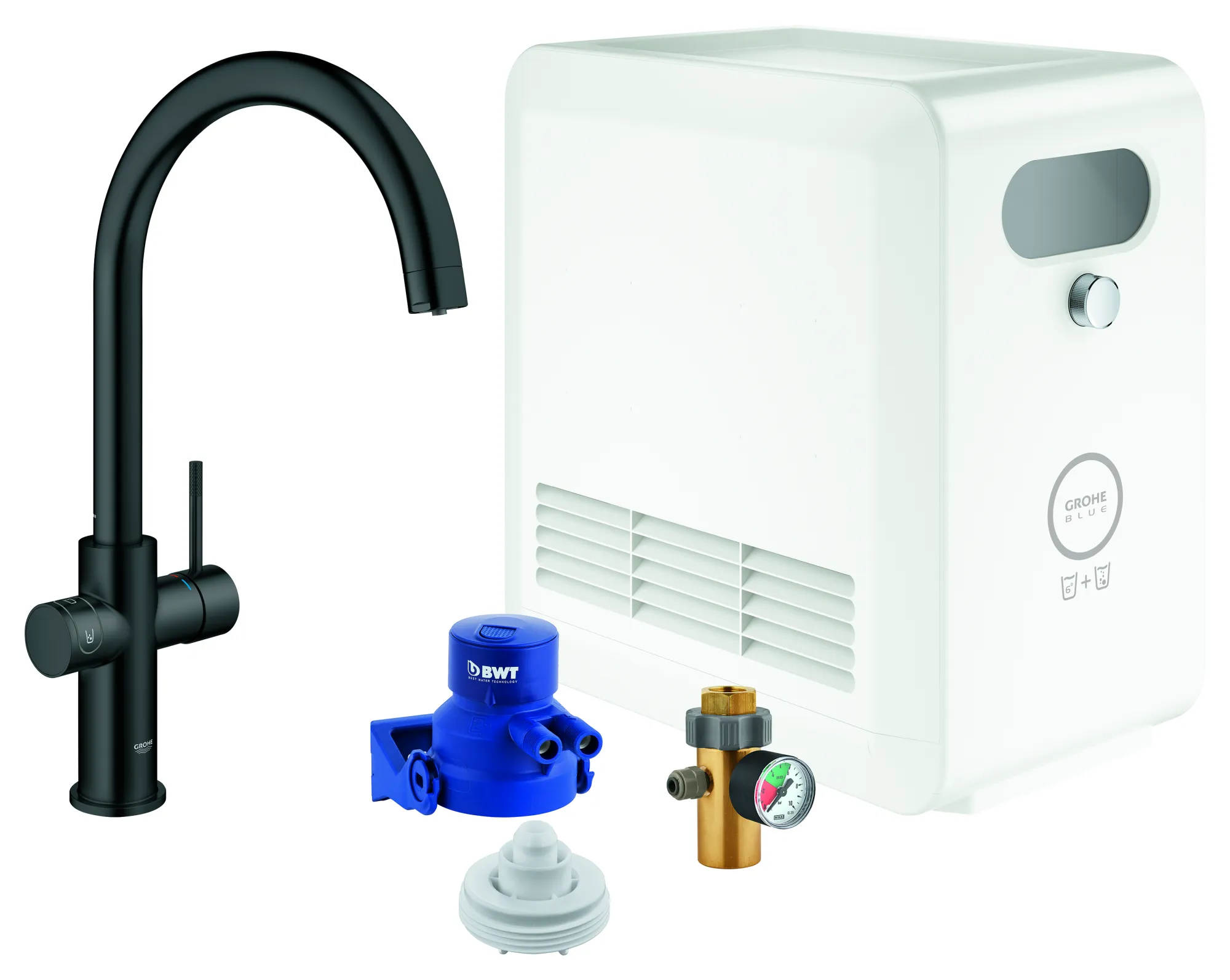 C-Auslauf Set Blue Professional 31323_2, mit Blue Einhand-Spültischbatterie mit Filterfunktion, Einlochmontage, Kühler/Karbonisator, Bluetooth 4.0, WIFI Datenkommunikation, chrom