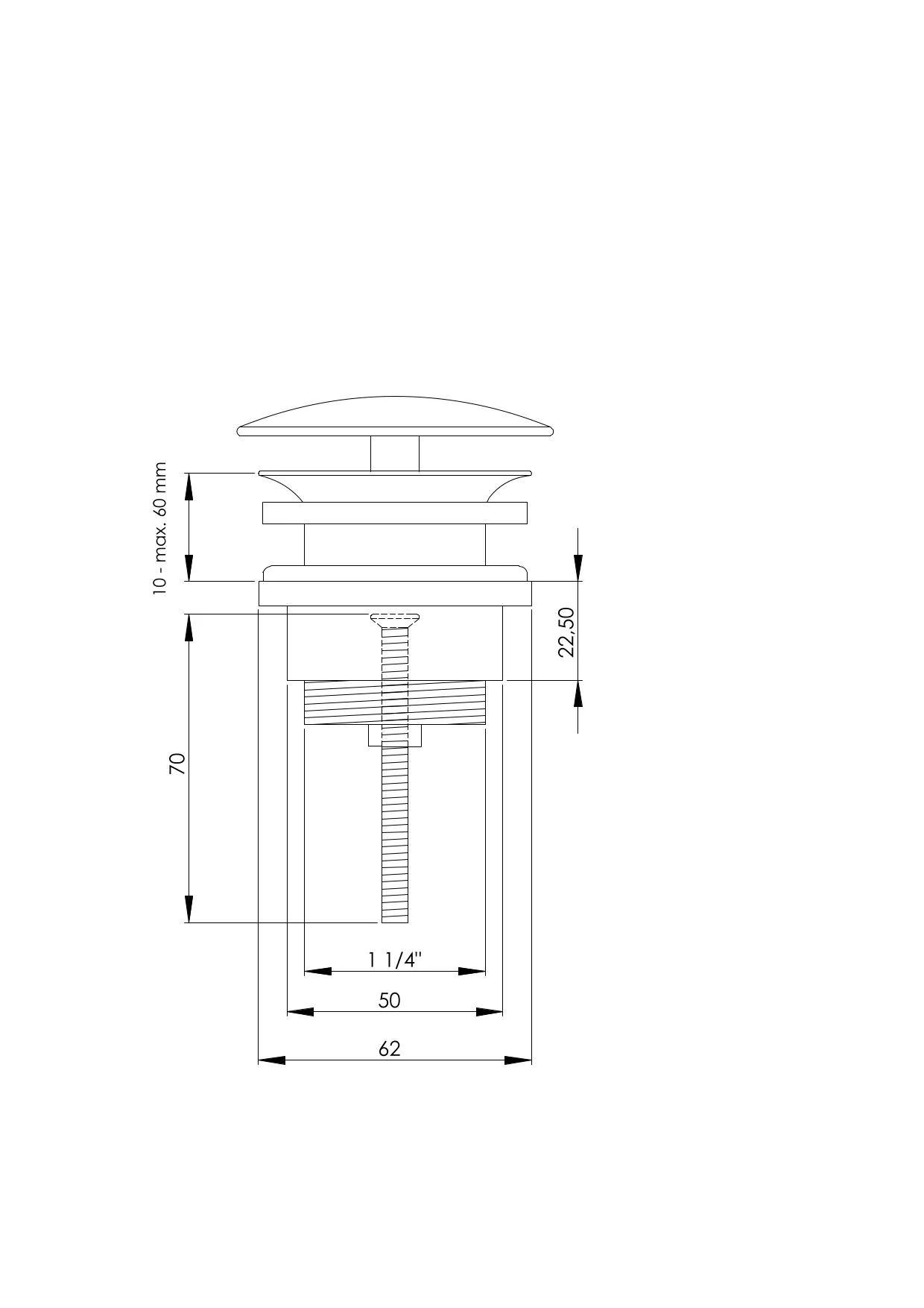 AS Design-Universalventil 1 1/4″x D=72mm nicht verschließbar, MS matt weiß