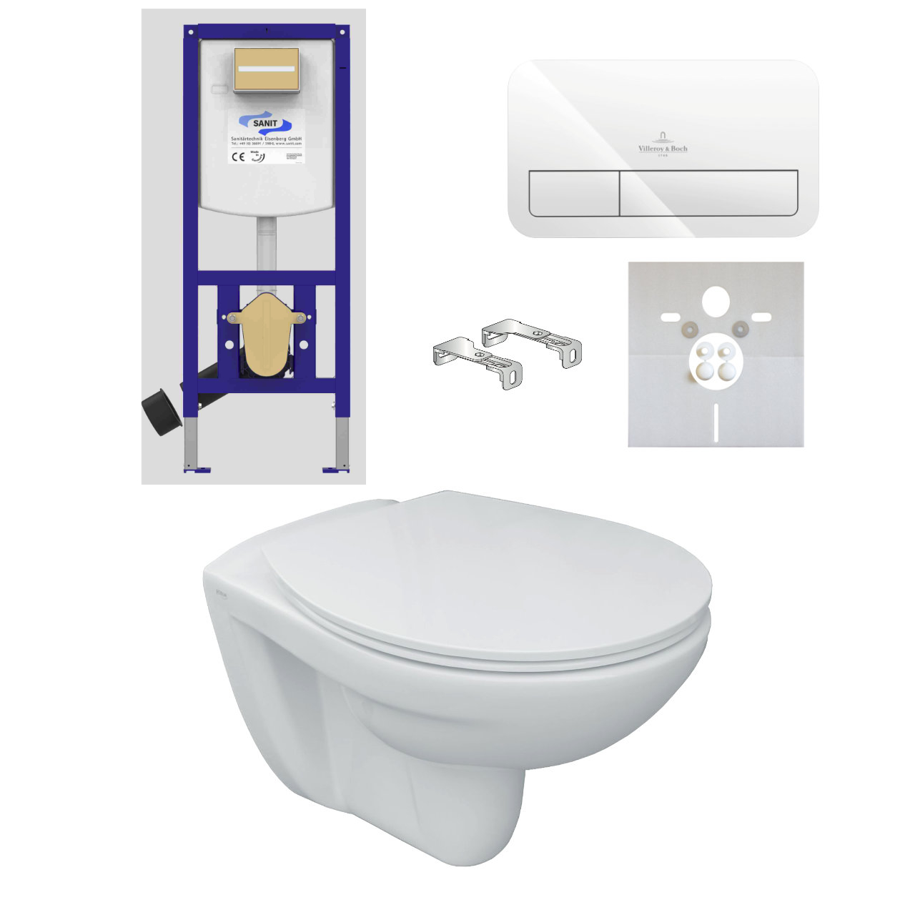 Design in Bad Komplettset Wand-WC inkl. WC-Sitz mit Absenkautomatik, Schallschutzset, Vorwandelement, Betätigungsplatte weiß Design in Bad Komplettset Wand-WC inkl. WC-Sitz mit Absenkautomatik, Schallschutzset, Vorwandelement, Betätigungsplatte weiß